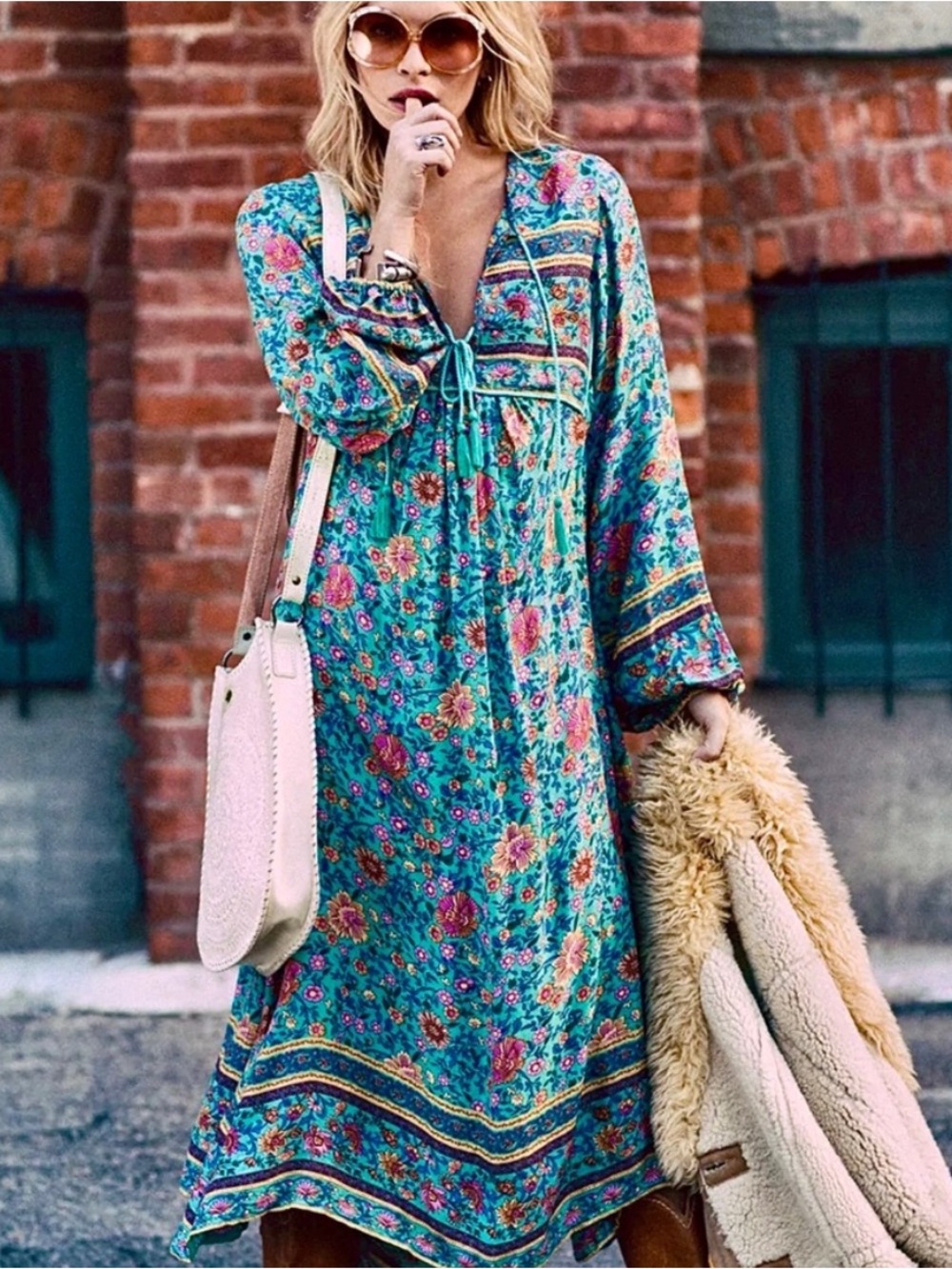 πΊπHPππΊ NWT Spell & The Gypsy Folk Town Boho Midi Dress - Picture 4 of 16